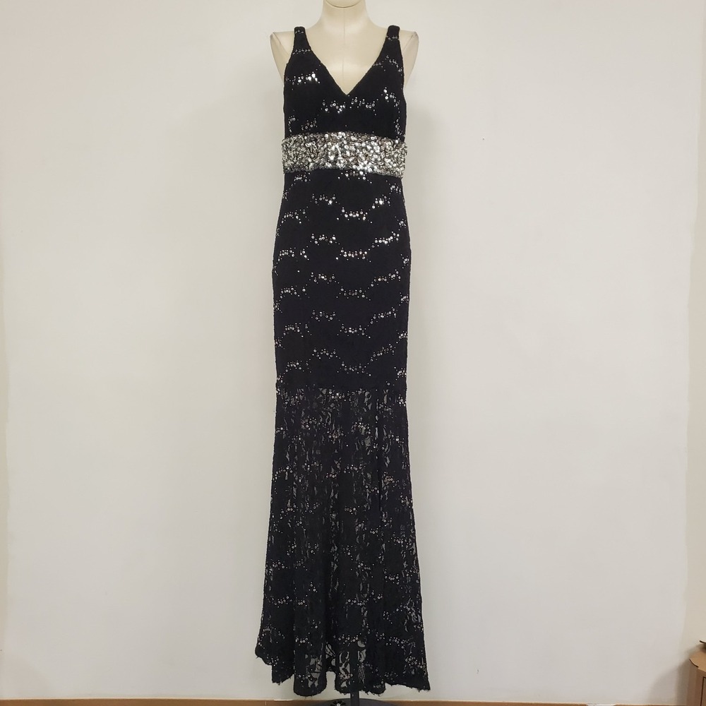 My Michelle Womens Lace Full‎ Sequin Y2K Babydoll Maxi Prom Dress Size 9 Black